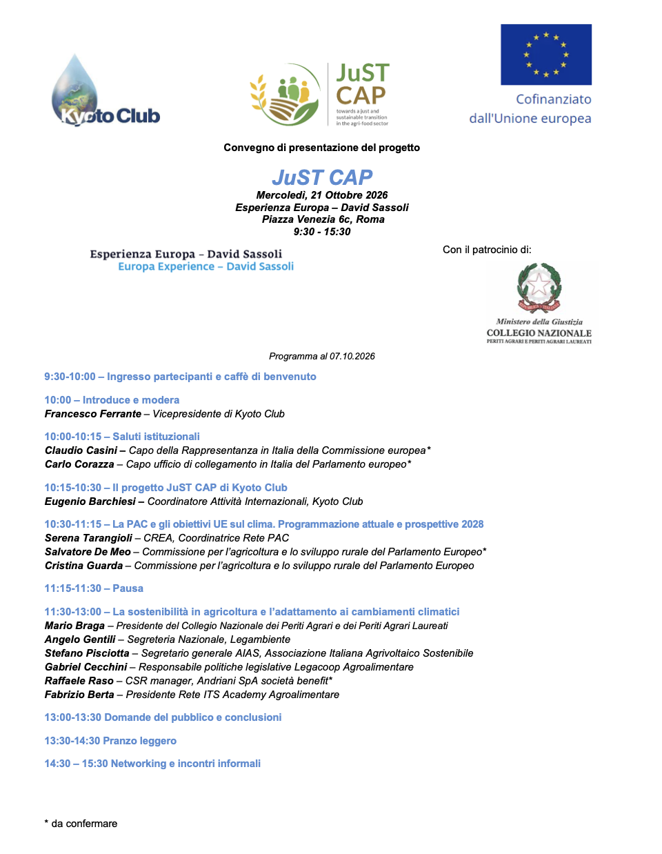 Convegno di presentazione del progetto “JuST CAP”
